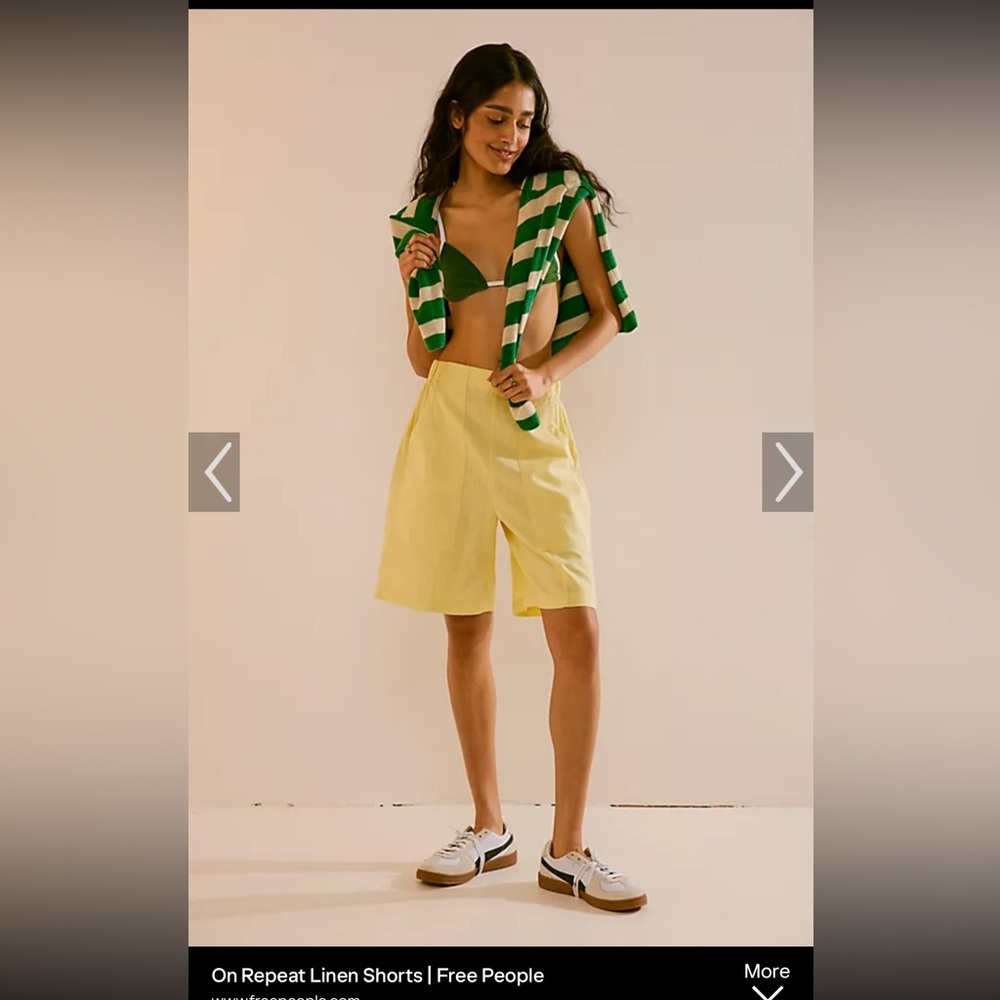 Free People Pineapple Slice On-Repeat Linen Bermuda Shorts
